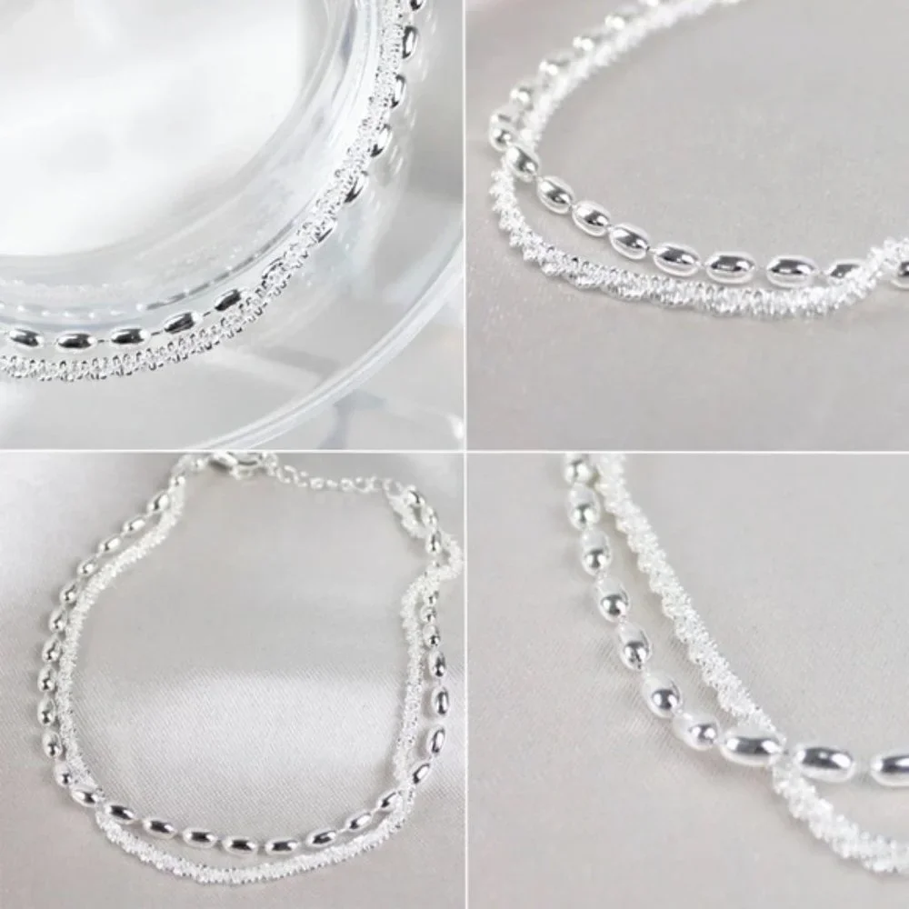 925 Sterling Silver Double Layer Bracelet Engagement Wedding Women Fine Jewelry - Picture 5 of 7